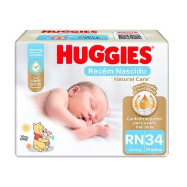 Imagem de Fralda Descartável Huggies Natural Care Rn Mega Com 34, RN, 34