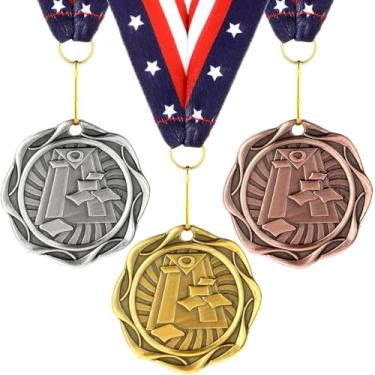 Imagem de Loetere 6 Medalhas de Metal Fusion 5 cm Cornhole Dinkball Futebol 1º 2º 3º Lugar Medalhas de Prêmio com Fitas Ouro Prata Marrom Troféu para Participação Esportiva Presente de Prêmio Vencedor (Cornhole