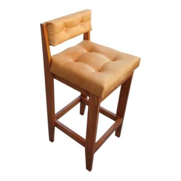 Imagem de Banqueta Alta de Madeira com Encosto, Assento Estofado em veludo, Estilo Luxo