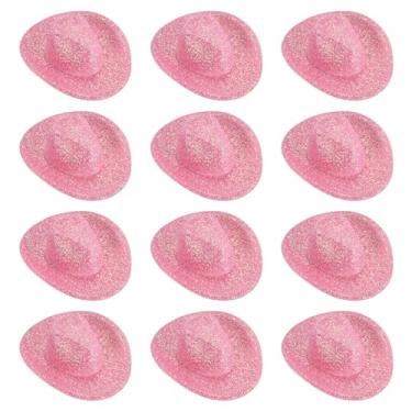 Imagem de PATIKIL Mini chapéus de caubói, 12 peças de chapéu de cowboy ocidental em miniatura para artesanato, decoração de festa, fantasia de boneca para animais de estimação, estilo glitter, rosa lótus