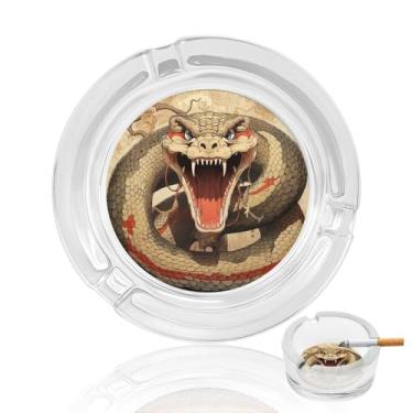 Imagem de Cinzeiro de vidro de cristal de boca aberta de cobra, cinzeiro redondo para fumar de vidro resistente, portátil, decorativo, moderno, para uso em casa, escritório, interior, exterior, pátio