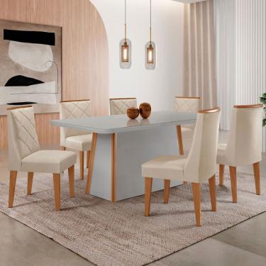 Imagem de Mesa de Jantar Diane 180cm Tampo MDF Vidro com 6 Cadeiras Isadora Moderna Mobília