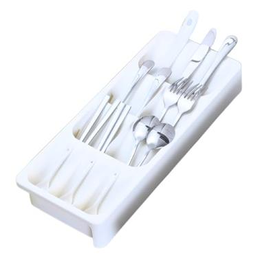 Imagem de Organizador de Talheres Expansível Premium - Cozinha e Gaveta Organizada e Prática (Branco)