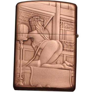 Imagem de Isqueiro à Prova De Vento Em Relevo à Mão De Cobre Vermelho, Tom De Piano Clássico, Design Requintado, Flip-top, Reutilizável, Perfeito Para Acampamentos, Presentes Masculinos, White Copper