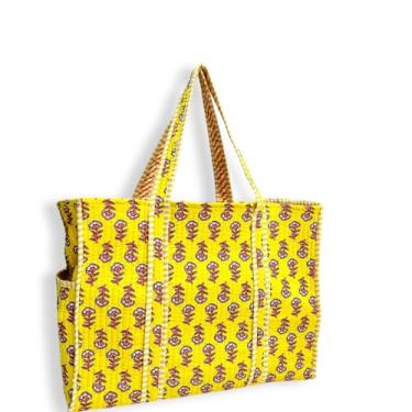 Imagem de Bolsa de ombro com estampa de selva 100% algodão, bolsa feminina reversível, bolsa de compras e sacolas de mercearia, bolsa de viagem elegante, presente para ela, Estampa amarela Buti