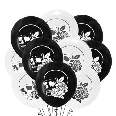 Imagem de Malayan Products Memento Mori Balloons 12 Count Latex, Skull and Rose Birthday Decorations, Stoic Theme, Latin Remember to Die, Philosophy Party, stoicism, 12Inch Standard Size (Black & White)