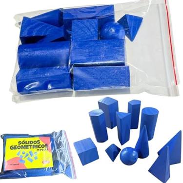 Imagem de Sólidos Geométricos 11 Peças em Madeira Brinquedo Educativo Pedagógico Figuras Geométricas Reconhecer as Formas Aprendizado (Sacola Incolor)