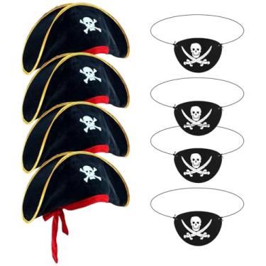 Imagem de Tiny Chou 4 peças de chapéu de pirata, estampa de caveira, boné de fantasia de capitão pirata para vestido chique com tapa-olhos, festa de cosplay de Halloween