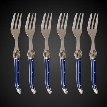 Imagem de Jogo De Garfos Laguiole Para Sobremesa 6 Artigos Com Bandeja De Madeira (Azul)