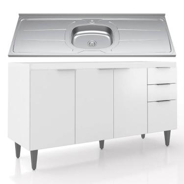 Imagem de Balcão De Cozinha Com Pia Inox 150cm Pérola Z34 Branco - Mpozenato