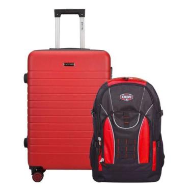 Imagem de Kit Mochila Grande Camping Karona Vermelha 36L + Mala Viagem Média ABS