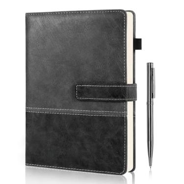 Imagem de HULIPARK Caderno de couro com caneta, caderno de capa dura forrado A5 com fecho magnético, diário de 240 páginas para homens e mulheres, cadernos pautados para trabalho, escrita, anotações, preto