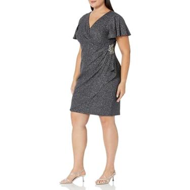 Imagem de S.L. Fashions Vestido feminino plus size de malha metálica com mangas esvoaçantes, Fumê, 17 Plus Size