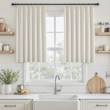 Imagem de UHITECH Cortinas pretas de linho para sala de estar, 99 cm de comprimento, cortinas blackout plissadas para quarto, painéis de janela pequena, cortinas térmicas curtas para cozinha