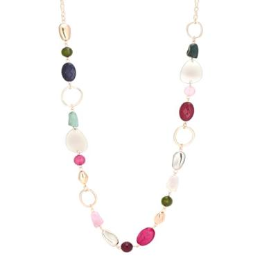 Imagem de Dazylleco Colar longo com contas douradas/ouro rosa para mulheres, grosso, longo, com contas de resina, moda, suéter, corrente, bijuteria, presentes, Resina, Sem Pedra Preciosa