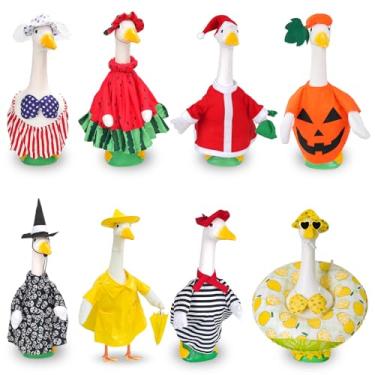 Imagem de yirfly 8 conjuntos de roupas sazonais de ganso para varanda de férias, roupas de verão, outono, Halloween, Natal, aniversário, todas as estações, roupas de ganso para jardim, estátua de cimento