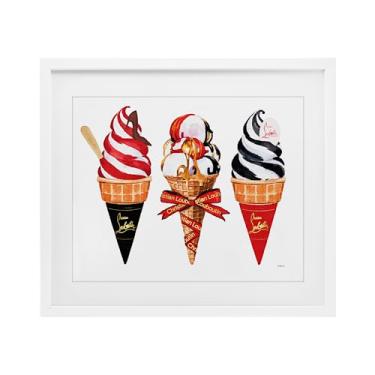 Imagem de Stupell Industries Cones de sorvete vermelhos e pretos impressão emoldurada branca sob vidro design por Amanda Greenwood, 13 x 16