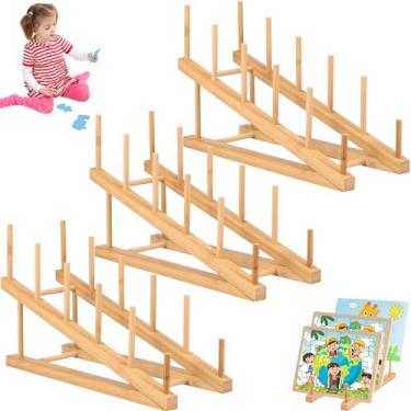 Imagem de PoDhey Suporte de madeira para armazenamento de quebra-cabeça de 3 peças, para quadro de cavalete de madeira, fácil de instalar, suporte para exibição de quebra-cabeça de madeira, 29 x 11,8 x 11,8 x