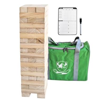 Imagem de Jac & Mok Tumble Tower Game Set, Stacking Tower Game, Timber Tumbling Tower Outdoor Games, Wooden Blocks Stacking Game - Includes Carry Bag (Natural, Jumbo-56pcs)