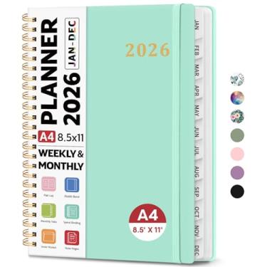 Imagem de Agenda 2026, agenda semanal e mensal, janeiro de 2026 a dezembro de 2026, agenda espiral de capa dura com abas mensais, páginas de notas, perfeito para mulheres e homens, A4 (21,6 cm x 28 cm) - menta