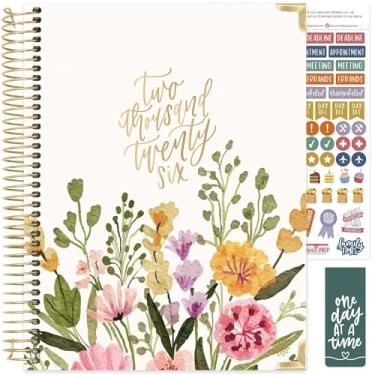 Imagem de bloom daily planners HARDCOVER Agenda Agenda 2026 (janeiro a dezembro) - 21,6 cm x 28 cm Livro organizador de agenda semanal e mensal com adesivos e abas - buquê bege