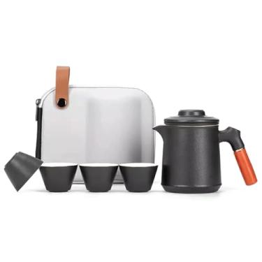 Imagem de Conjunto de bule de chá com 4 xícaras pequenas, infusor de chá com alça antiescaldante, kit de servir chá de viagem para acampamento ao ar livre, conjunto de chá portátil