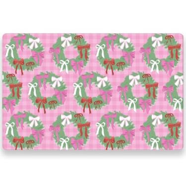 Imagem de WRAPAHOLIC Conjunto de jogo americano descartável com 50 folhas, guirlanda de laço de Natal, 28 x 43 cm, rosa e branco, tapete de mesa descartável para mesa de jantar, casamento e decorações de Natal