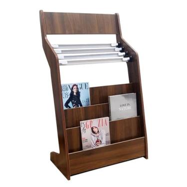 Imagem de Porta-revistas moderno, suporte de folheto, pequeno suporte de jornal de madeira, suporte de revistas, escritório, suporte de exibição de literatura, cor nogueira