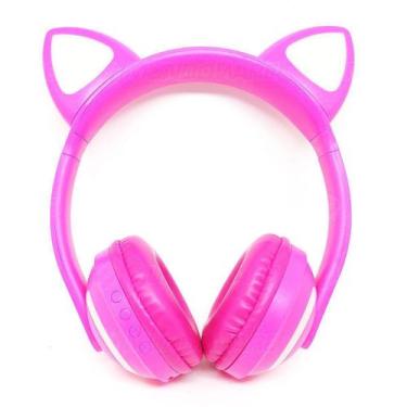 Imagem de Headphone Bluetooth Com Orelhas De Gato E Iluminação Led Gatinho ROSA 