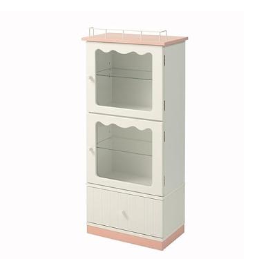 Imagem de パレットライフ PaletteLife Armário de exibição pastel de 3 camadas com portas de vidro, tipo caixa, rosa e branco, prateleira ajustável para bonecos, pelúcia e colecionáveis, à prova de poeira, gaveta