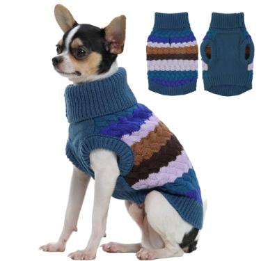 Imagem de Kuoser Suéter para cães, pulôver de tricô com cabo para animais de estimação, roupas quentes para filhotes de cachorro, gola rolê clássica de tricô macio e espesso, roupa térmica para climas frios para cães e gatos pequenos e médios