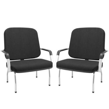 Imagem de Kit 02 Cadeiras De Escritório Recepção Com Braço Fixa Cromada Magno P03 Crepe Preto - Lyam Decor