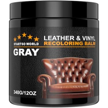 Imagem de STARTSO WORLD Bálsamo de recoloração de couro 340 g - Kit de reparo de couro cinza para restaurar móveis, sofás, assentos de carro, roupas, restaurar a cor para arranhar e desbotar