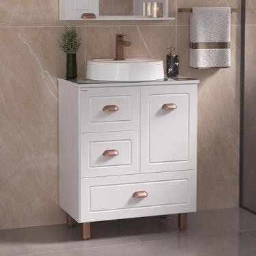 Imagem de Gabinete Catarina 70 com Pés Tampo de Vidro - Fabribam, Branco