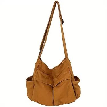 Imagem de Bolsa tiracolo mensageiro Crossbody de lona moda feminina masculina bolsas de grande capacidade (Marrom)