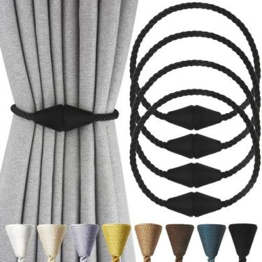 Imagem de Cortina Tiebacks Nieffeiy Magnetic Rope, pacote com 4 unidades, preta