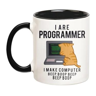 Imagem de Fonhark - Divertido gato programador de computador, codificador de computador, trocadilho nerd, caneca de colega de trabalho, 325 ml caneca de café/xícara