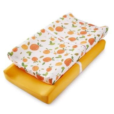Imagem de TILLYOU Capa para trocador de bebê, capa de trocador para meninas e meninos, ultra macia, respirável, 2 pacotes com sabor laranja e laranja