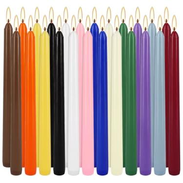 Imagem de YOROXRG 24 velas cônicas coloridas, tempo de queima de 7 a 8 horas, sem cheiro, sem fumaça e sem gotejamento, conjunto de velas de jantar de 1,75 x 25 cm para castiçais domésticos, casamentos, festas