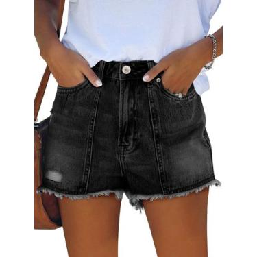 Imagem de Apenas shorts jeans com corte folhado e cintura alta, pretos para mulh