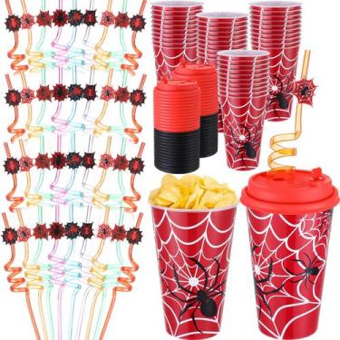 Imagem de Copos de guloseimas Maxcheck Spider com tampas e canudos para festas x