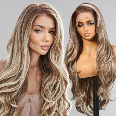 Imagem de Peruca frontal de renda sintética KOME Ash Blonde para mulheres de 70 
