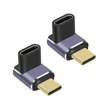 Imagem de GHQXZT Adaptador USB C 90 graus, ângulo reto, adaptador fêmea para fêmea, 240 W PD, 40 Gbps e 8 K, Compatível com cabos Thunderbolt 4/3 para laptops, tablets e telefones