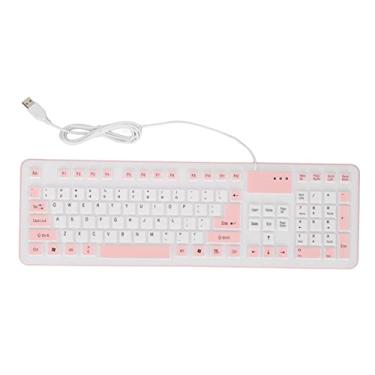 Imagem de Teclado de Silicone Dobrável à Prova D'água à Prova de Poeira USB Com Fio Silencioso 106 Teclas para PC Laptop Estudantes Trabalhando (Róseo)