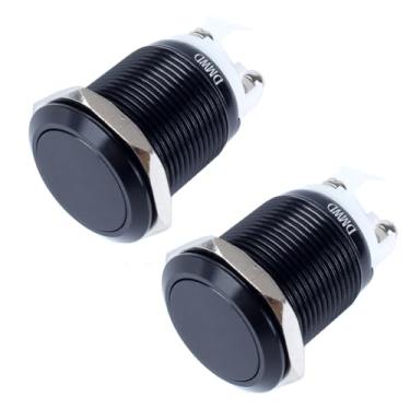 Imagem de DMWD Pacote com 2 interruptores de botão de pressão à prova d'água de metal com trava de 19 mm ON-OFF 0,9 cm terminais de parafuso de furo de montagem 12V 24V 110V 250V 5A 1NO cabeça chata concha