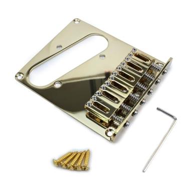 Imagem de OVSAL Ponte fixa para guitarra elétrica placa de base de aço sela de liga de zinco 10,5 mm 6 cordas ponte rígida compatível com Fender Telecaster Tele Style peças de reposição para guitarra elétrica