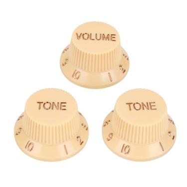 Imagem de Banworks Botões de controle de guitarra elétrica de 18 estrias 2 tons e 1 volume métricos 6 mm (15/162.6 cm) para guitarras elétricas Squier Strat ST, pacote com 3 JT/XN-04 Light Cream