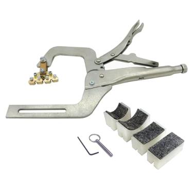 Imagem de TUOREN A ferramenta de prensa de traste de guitarra inclui 1 grampo de instalação de prensagem de traste e 4 peças de calafetas de suporte de pescoço, ferramenta de reparo para baixo elétrico Luthier