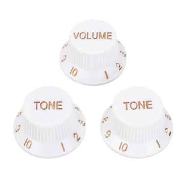 Imagem de Banworks Botões de controle de guitarra elétrica de 18 estrias 2 tons e 1 volume métricos 6 mm (15/162.6 cm) para guitarras elétricas Squier Strat ST, pacote com 3 JT/XN-04 branco com número dourado