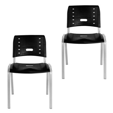 Imagem de Conjunto 2 Cadeiras Escritório Fixa Empilhável Hotel Auditório Elo Preto/Alumínio